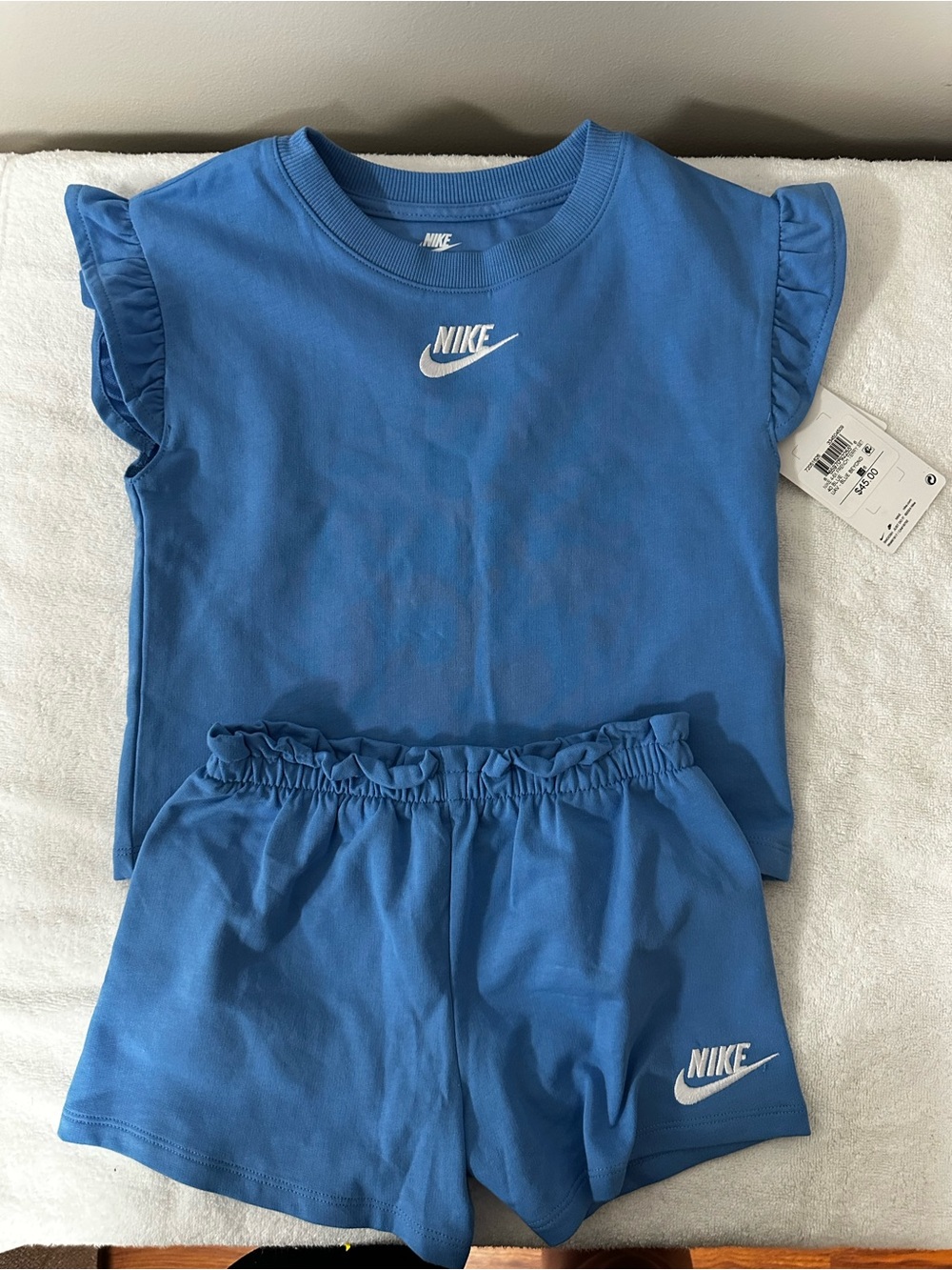 Nike Girls Blue Ruffle Sleeve Tee and Shorts Set